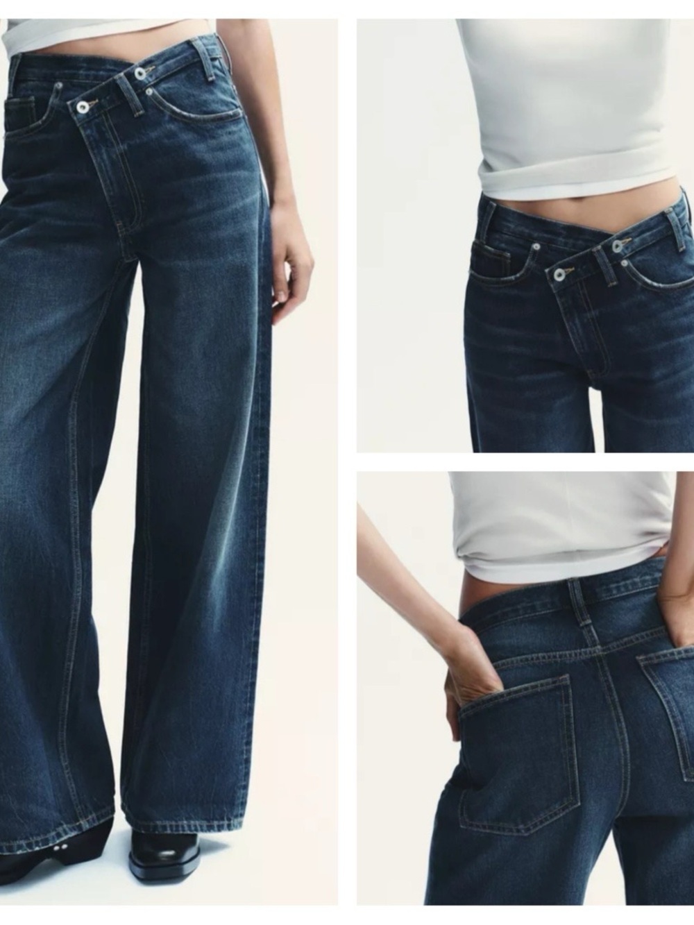 Zara TRF HIGH-WAIST CROSSOVER WAIST WIDE LEG JEANS size US 2
